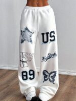 Women's Printed Drawstring Straight Sports Casual Pants - Image 2