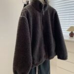 Women's Petite Thick Casual Stand-collar Furry Coat - Image 5