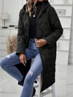 Ladies' Solid-Colored Zipper Fly Hooded Padded Coat - Image 6
