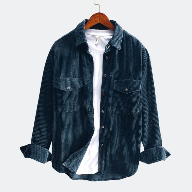 1616901943908.jpg Corduroy Shirt Men Long Sleeved Shirt Thickened Retro Shirt - Image 1