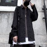 Retro Wild Striped Black Long sleeved Shirt Loose Shirt - Image 4