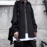 Retro Wild Striped Black Long sleeved Shirt Loose Shirt - Image 5