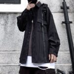 Retro Wild Striped Black Long sleeved Shirt Loose Shirt - Image 2