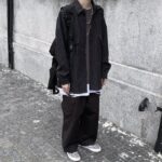 Retro Wild Striped Black Long sleeved Shirt Loose Shirt - Image 3