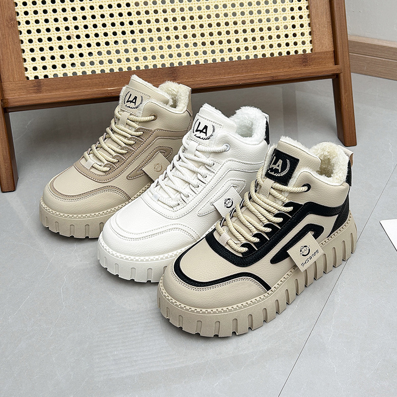 390e349a-1df6-42dd-ac7a-bf350c9dc2d1.jpg Fleece-lined Warm White Shoes For Women High-top Board Shoe - Image 1