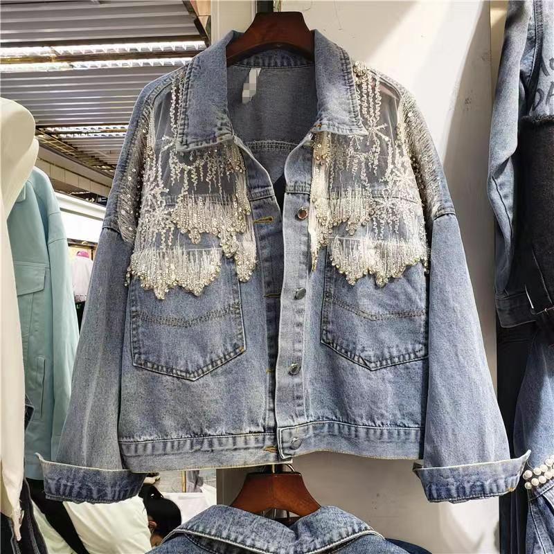 3d1f784d-3214-4b64-8d13-43717548a8ba.jpg Splicing Beads Diamond Grenadine Loose Denim Jacket - Image 1