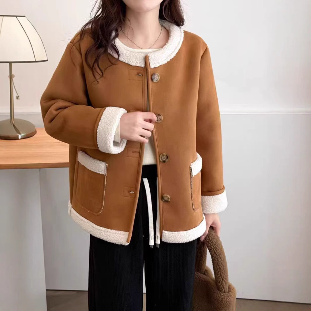 5ce05343-2fbf-4f4b-8c56-b2637730ccf0.jpg Lamb Wool Chanel Coat Women's Fleece Short Suede - Image 1