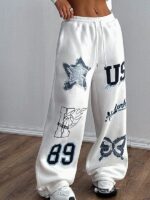 Women's Printed Drawstring Straight Sports Casual Pants - Image 4