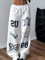 Women's Printed Drawstring Straight Sports Casual Pants - Image 5