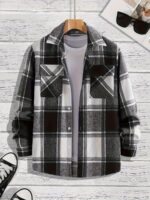 Men's Shirt Versatile Casual Plaid Shirt Coat Shirt Coat - Image 3