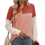 Round Neck Twist Strip Color Matching Long Sleeve Loose T-shirt For Women - Image 3