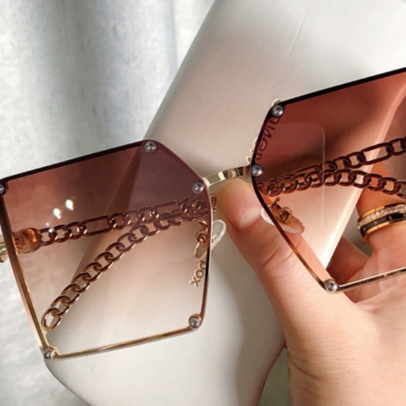 9181f3b3-38c8-4bbe-9884-129ac93784a3.jpg Frameless Big Square Sunglasses Women Fashion Personality Metal Chain Trendy Glasses - Image 1