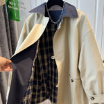 British Style Contrast Color Trench Coat For Women - Image 3