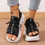 Women's Shoes Fashion Hollowed-out Mid Heel Mesh Sports Platform Sandals - Image 3