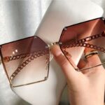 Frameless Big Square Sunglasses Women Fashion Personality Metal Chain Trendy Glasses - Image 6
