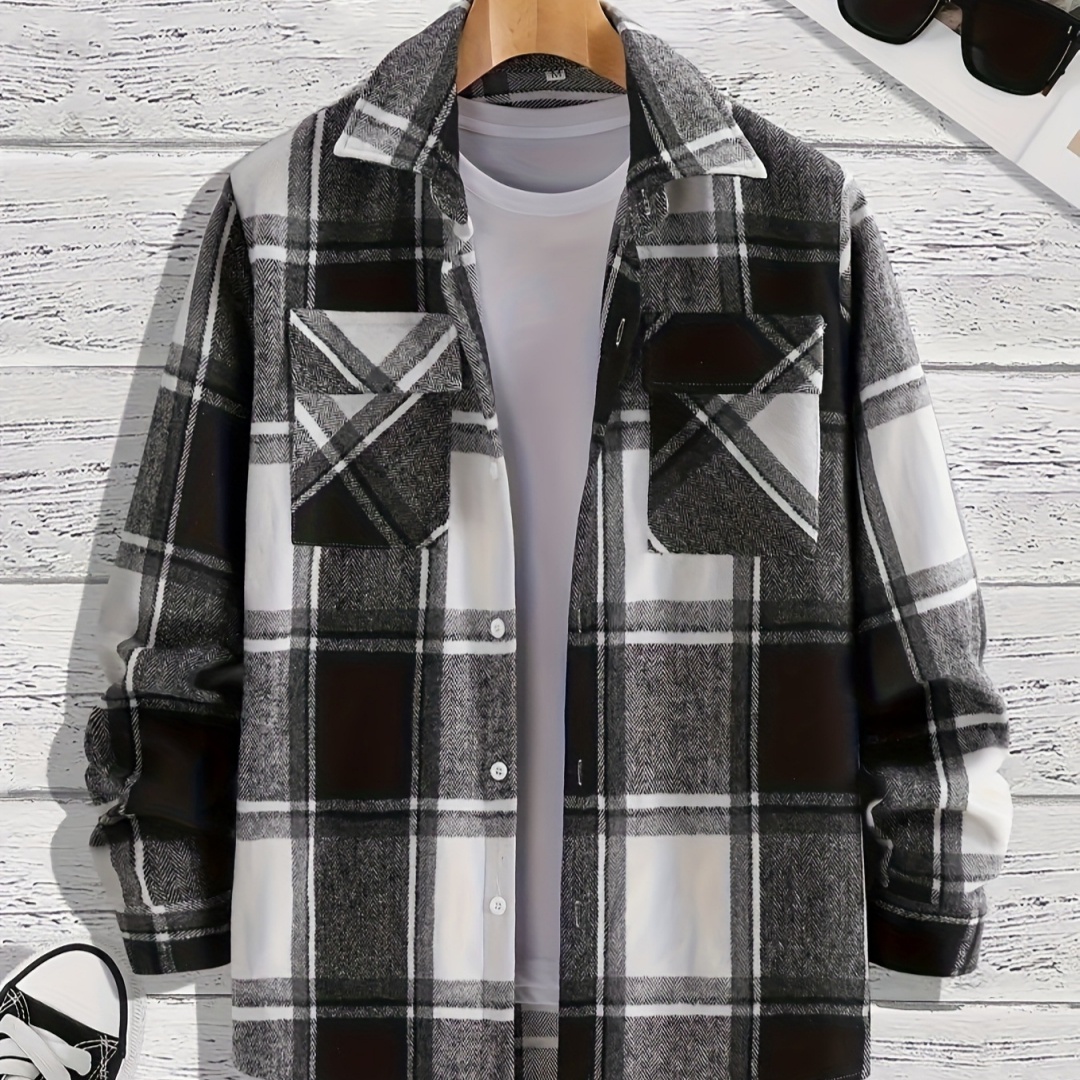 d0a04e77-fc00-487f-a379-e38878a07713.jpg Men's Shirt Versatile Casual Plaid Shirt Coat Shirt Coat - Image 1