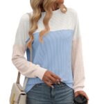 Round Neck Twist Strip Color Matching Long Sleeve Loose T-shirt For Women - Image 6