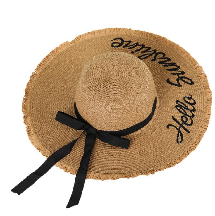 d2cc3054-ebd8-4cec-a3d3-87be4f9705be.jpg Women Lace Up Large Brim Straw Hat Beach Caps - Image 1