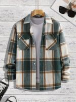 Men's Shirt Versatile Casual Plaid Shirt Coat Shirt Coat - Image 7
