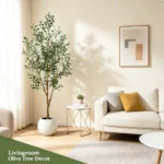 Olive Trees Artificial Indoor, 5.25/6.10/7.10FT Tall Faux Olive Tree with Black Pot, Artificial Plants with Natural Wood Trunk and Lifelike Fruits for Home Office Decor - Image 6