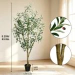 Olive Trees Artificial Indoor, 5.25/6.10/7.10FT Tall Faux Olive Tree with Black Pot, Artificial Plants with Natural Wood Trunk and Lifelike Fruits for Home Office Decor - Image 10