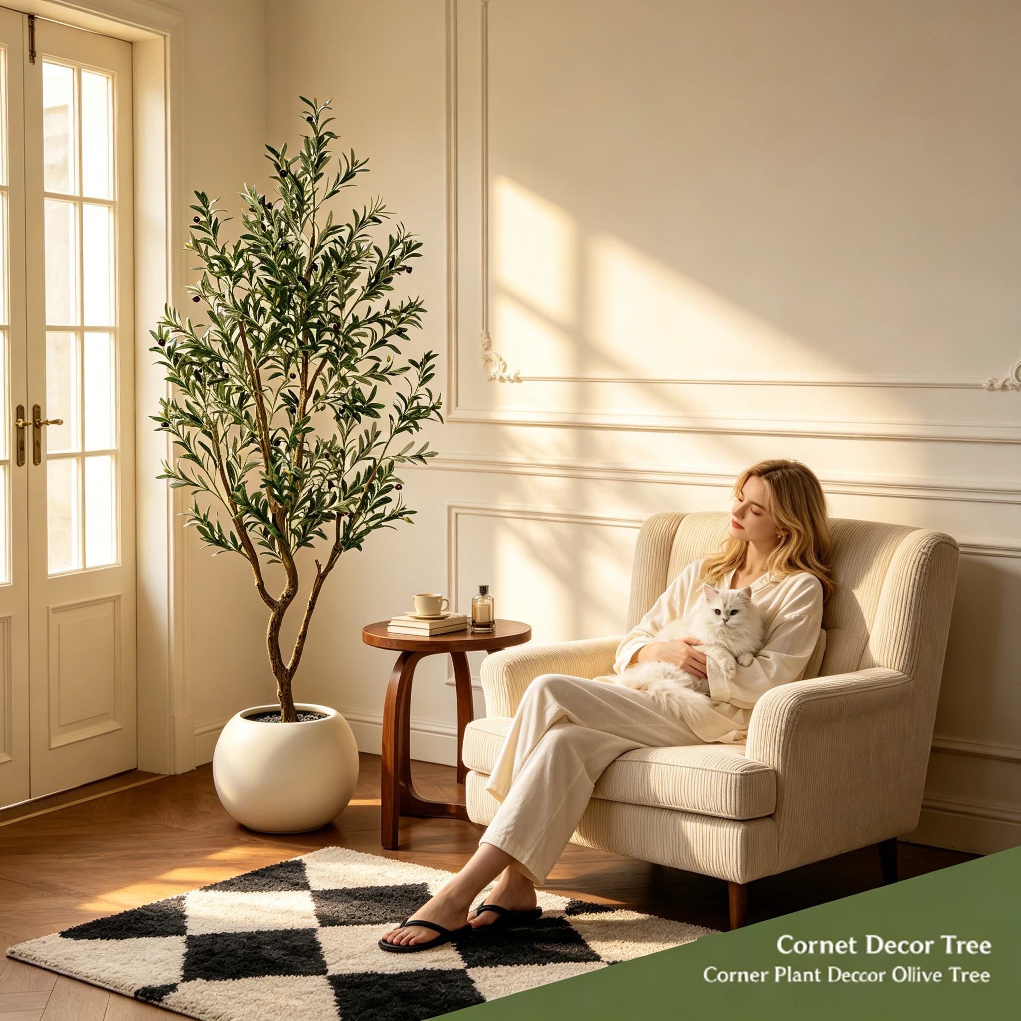 S9eb6a62310d846f2b0bf84d0e36329eaJ.webp Olive Trees Artificial Indoor, 5.25/6.10/7.10FT Tall Faux Olive Tree with Black Pot, Artificial Plants with Natural Wood Trunk and Lifelike Fruits for Home Office Decor - Image 1