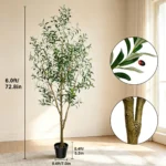 Olive Trees Artificial Indoor, 5.25/6.10/7.10FT Tall Faux Olive Tree with Black Pot, Artificial Plants with Natural Wood Trunk and Lifelike Fruits for Home Office Decor - Image 9