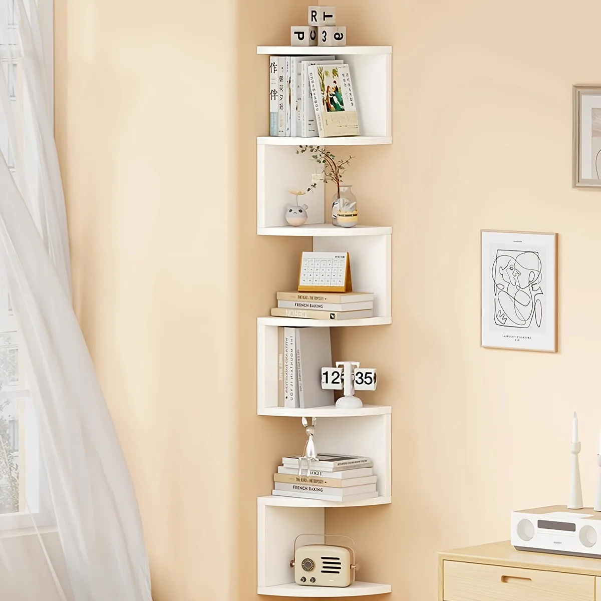 Sfd556cacd85848bb8b9752fd7f31a7b9J.webp 7-Tier Country-Style Wall-Mounted Corner Shelf - Christmas Home Decor, Suitable for Living Room, Bedroom, Kitchen - Easy-To-Install Home Storage Shelf, Decorative Storage Rack, Easy to Assemble, Home Corner Triangular Wall-Mounted Storage Shelf, Corner Divider, Layered Bookshelf, Multi-Layer Wall-Mo - Image 1